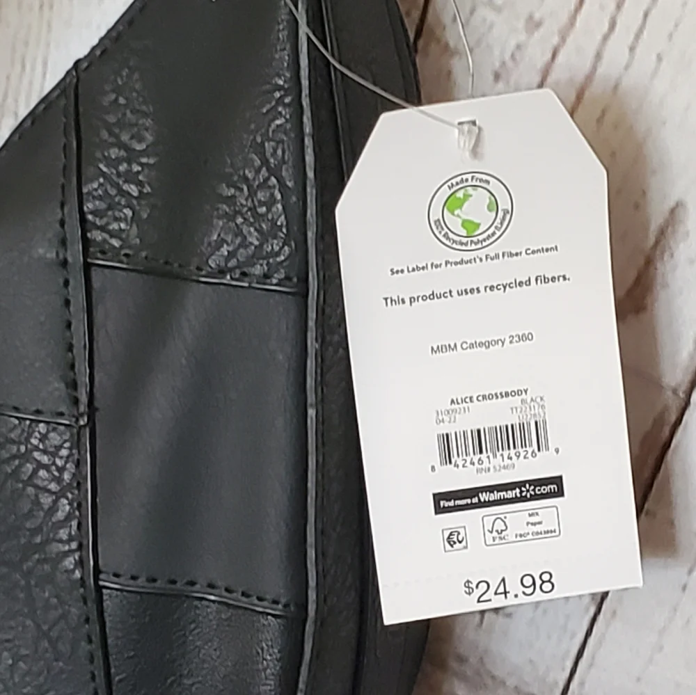 Time and Tru women's vinyl Alice crossbody bag black patchwork